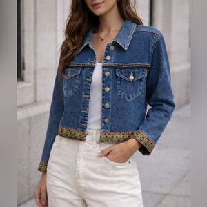 Vintage Carole Little Sport Denim Jacket Trim Detail Size 6